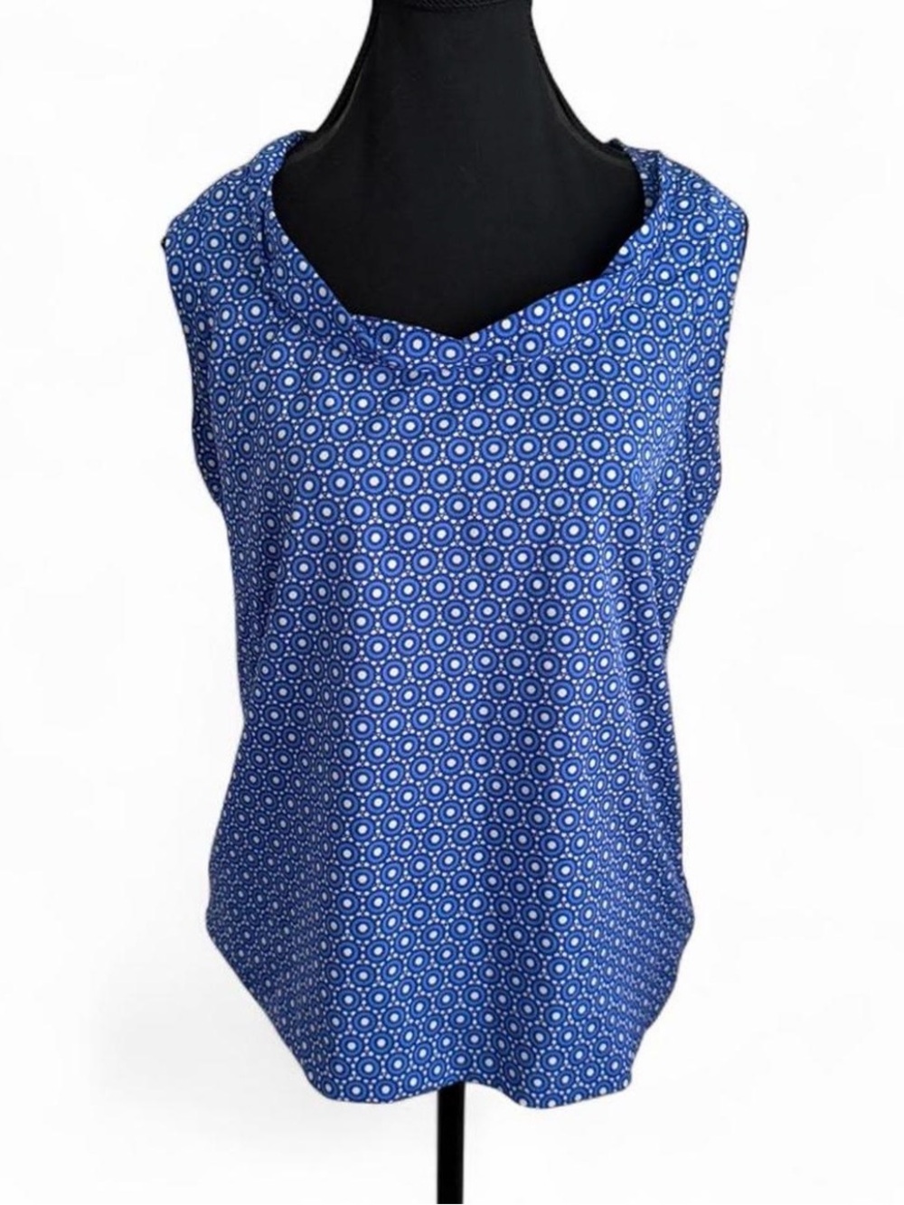 Sleeveless women’s  Blue Geometric Cowl Neck Top size small